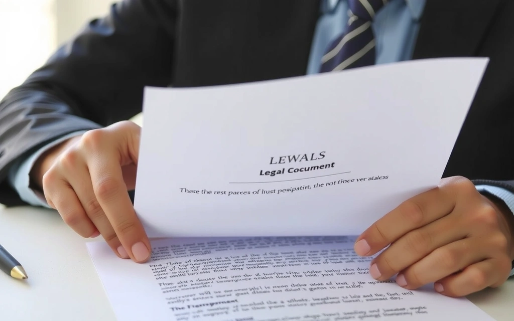 Eine Person liest aufmerksam ein Dokument mit rechtlichen Begriffen und Paragraphen.